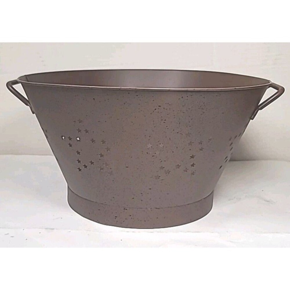 New VTG Style Large Brown Colander Strainer Stars Handles Primitive Farmhouse